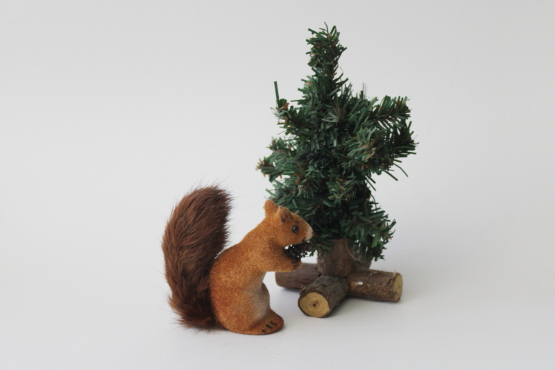 photo of Vintage Germany flocked animal toy or figurine, squirrel w/ fur tail #3