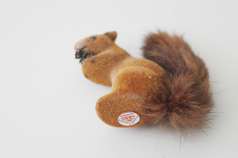 photo of Vintage Germany flocked animal toy or figurine, squirrel w/ fur tail #4