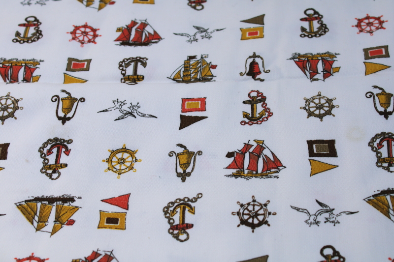 photo of Vintage J Manes cotton canvas fabric, early sailing nautical emblems man cave coastal decor fabric #1