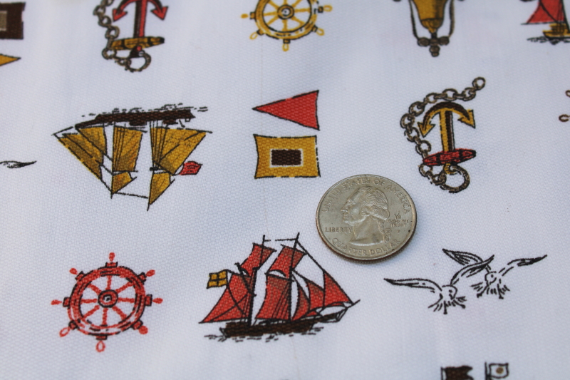 photo of Vintage J Manes cotton canvas fabric, early sailing nautical emblems man cave coastal decor fabric #4