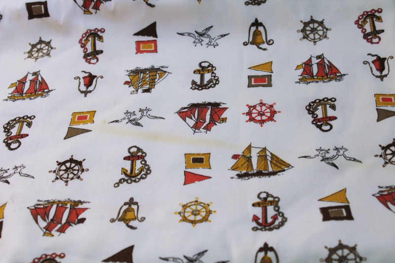 photo of Vintage J Manes cotton canvas fabric, early sailing nautical emblems man cave coastal decor fabric #5