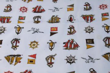 catalog photo of Vintage J Manes cotton canvas fabric, early sailing nautical emblems man cave coastal decor fabric