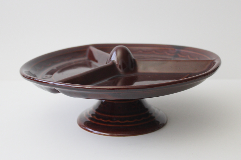 photo of Vintage Marcrest daisy dot brown stoneware lazy susan relish tray plate & stand #1