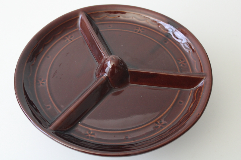 photo of Vintage Marcrest daisy dot brown stoneware lazy susan relish tray plate & stand #2