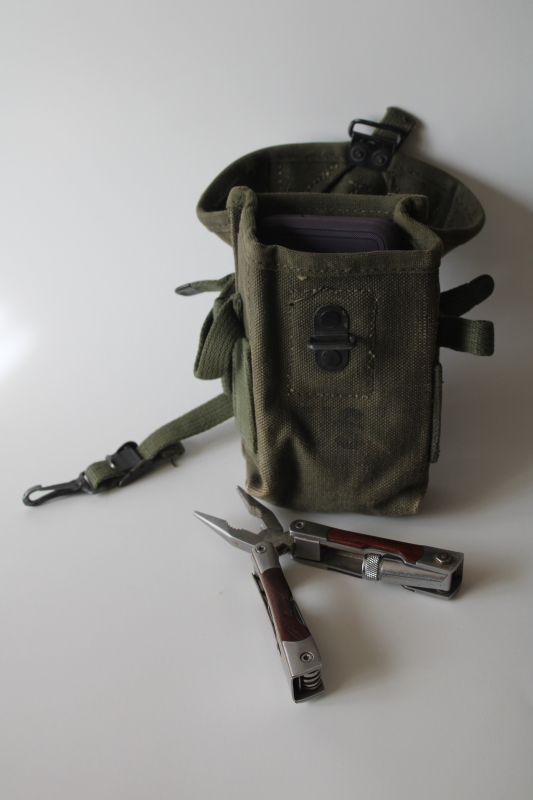 photo of Vintage US military surplus cotton canvas belt pouch, tactical gear tool bag #7