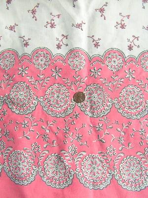 photo of Vintage cotton border print fabric, floral in pink #1