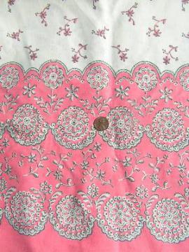 catalog photo of Vintage cotton border print fabric, floral in pink