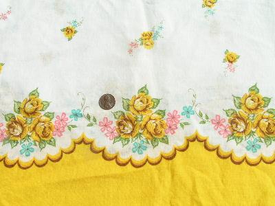 photo of Vintage cotton border print fabric, floral in yellow #1