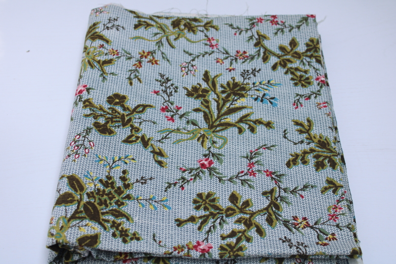 photo of Vintage cotton canvas fabric, William Morris style floral print antique embroidery look flowers #1