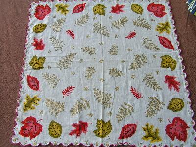 photo of Vintage cotton hankie, autumn leaves #1