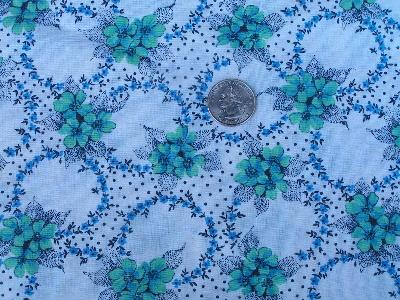 photo of Vintage cotton print fabric, flower wreaths #1