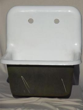 catalog photo of Vintage farmhouse laundry sink, iron industrial apron utility sink