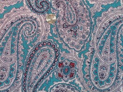 photo of Vintage feed sack, aqua blue paisley print #1