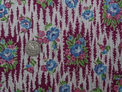 photo of Vintage feed sack fabric, blue & pink bouquets #1