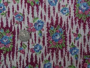 catalog photo of Vintage feed sack fabric, blue & pink bouquets