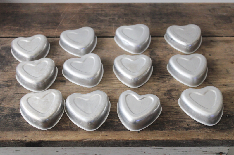 photo of Vintage heart shaped molds, set of 12 small hearts for crafts or primitive style Valentines #1