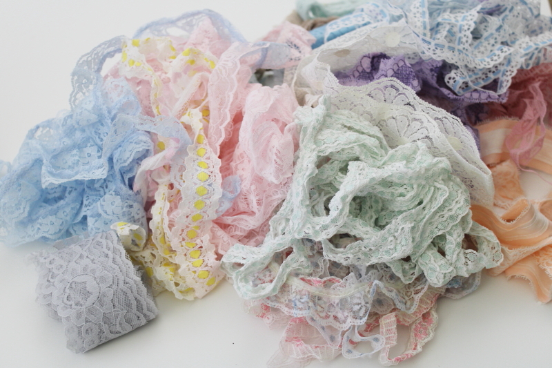 photo of Vintage lace edgings, flat & ruffled 	lacy trims in pastel colors for sewing & crafts #1
