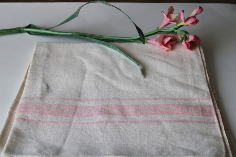 photo of Vintage linen tablecloth, woven pink stripe on flax linen French country farmhouse style #1