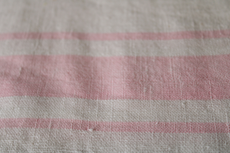 photo of Vintage linen tablecloth, woven pink stripe on flax linen French country farmhouse style #3