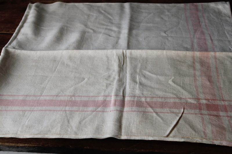 photo of Vintage linen tablecloth, woven pink stripe on flax linen French country farmhouse style #4