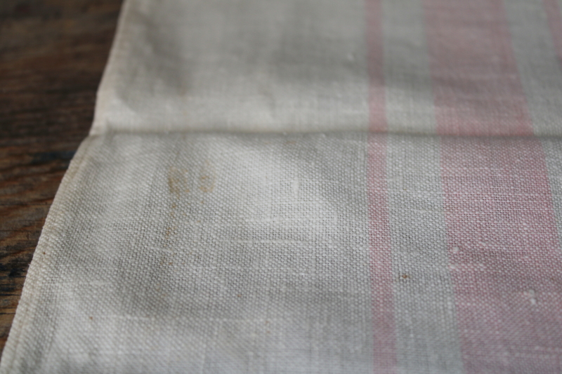 photo of Vintage linen tablecloth, woven pink stripe on flax linen French country farmhouse style #5