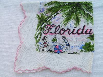 photo of Vintage printed cotton Florida souvenir map hankie #1