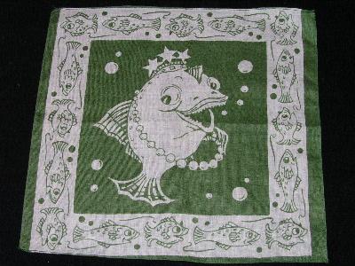 photo of Vintage printed cotton, fish print! #1