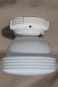 catalog photo of Vintage schoolhouse pendant light, art deco lighting fixture w/ milk glass shade