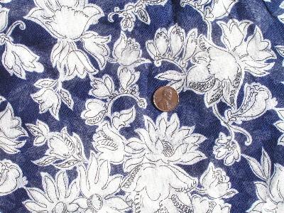 photo of Vintage sheer cotton fabric, navy / white floral #1