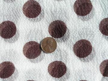 catalog photo of Vintage sheer nylon fabric, brown dots on white