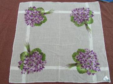 catalog photo of Violets print, original label cotton hankie