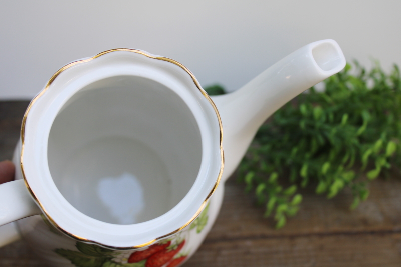 photo of Virginia Strawberry vintage fine bone china coffee pot no lid, Rosina Queen's England large strawberries  #2