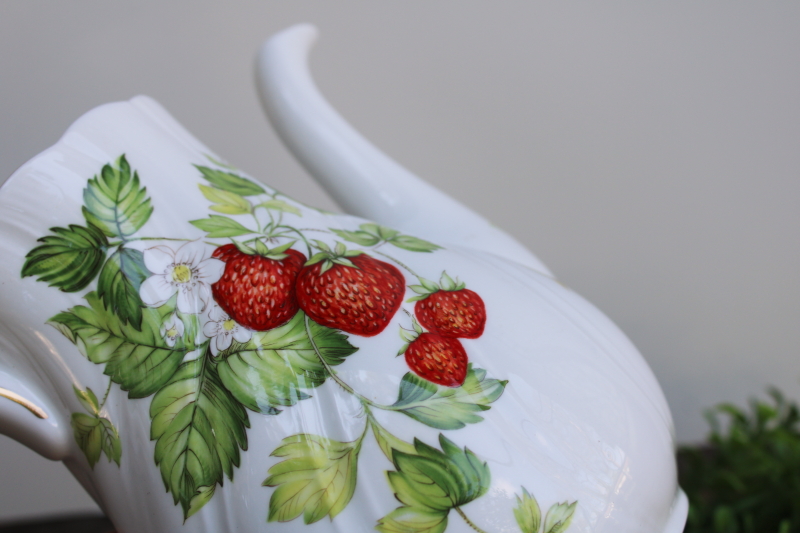 photo of Virginia Strawberry vintage fine bone china coffee pot no lid, Rosina Queen's England large strawberries  #3