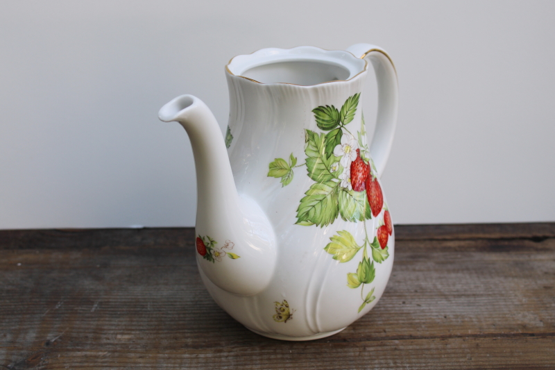 photo of Virginia Strawberry vintage fine bone china coffee pot no lid, Rosina Queen's England large strawberries  #5