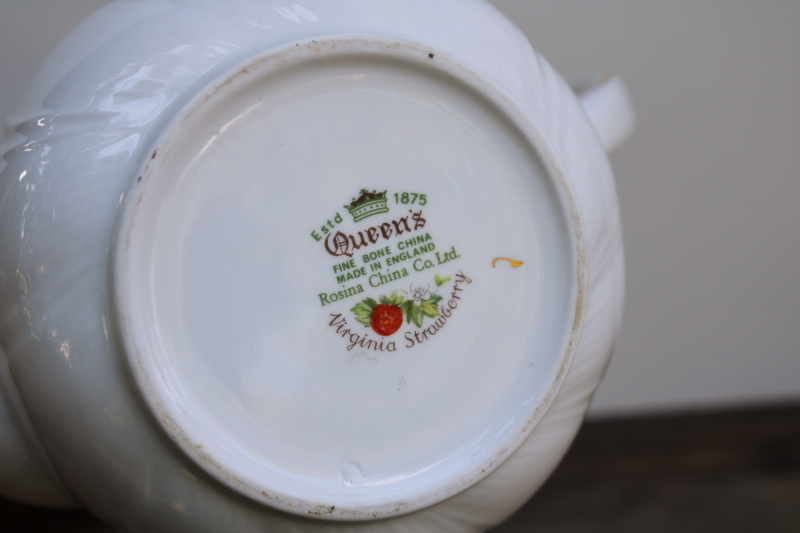 photo of Virginia Strawberry vintage fine bone china coffee pot no lid, Rosina Queen's England large strawberries  #6