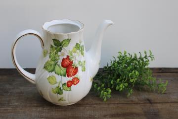 Virginia Strawberry vintage fine bone china coffee pot no lid, Rosina Queen's England large strawberries 