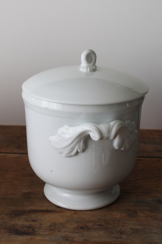 photo of Vista Alegre Portugal all white ice bucket w/ lid, acanthus pattern china, heavy ironstone porcelain  #2
