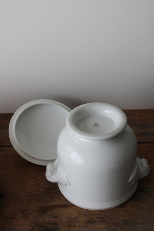 photo of Vista Alegre Portugal all white ice bucket w/ lid, acanthus pattern china, heavy ironstone porcelain  #6