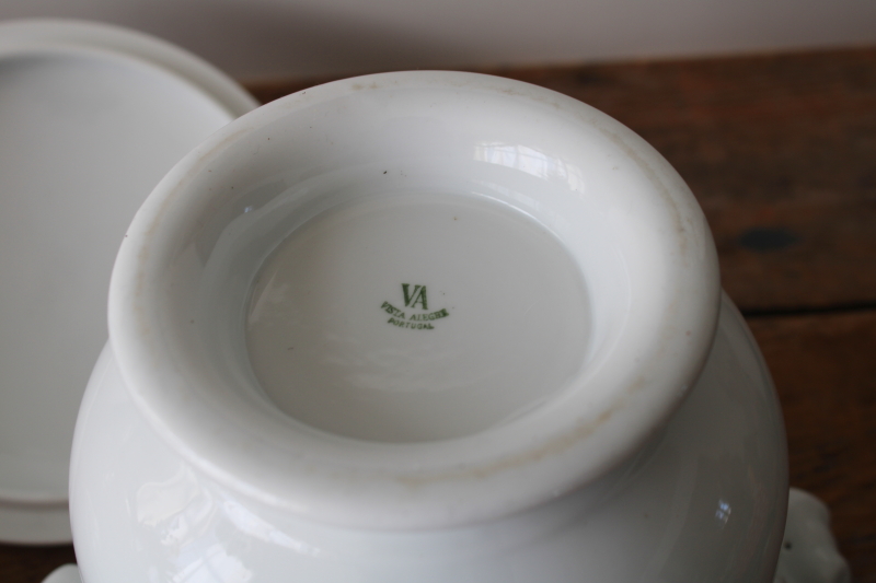 photo of Vista Alegre Portugal all white ice bucket w/ lid, acanthus pattern china, heavy ironstone porcelain  #7