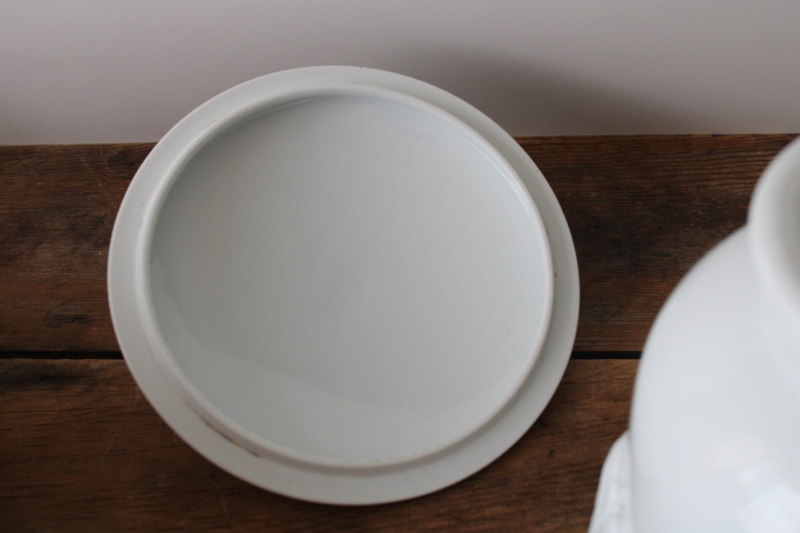 photo of Vista Alegre Portugal all white ice bucket w/ lid, acanthus pattern china, heavy ironstone porcelain  #8