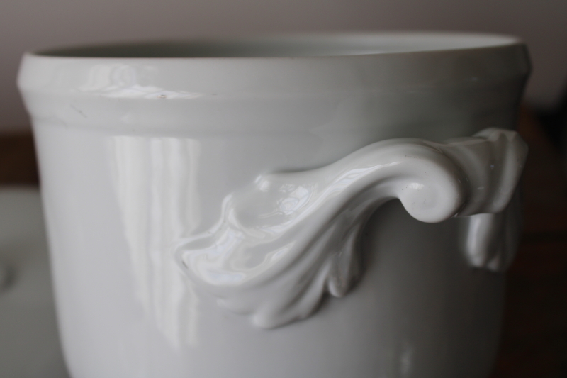 photo of Vista Alegre Portugal all white ice bucket w/ lid, acanthus pattern china, heavy ironstone porcelain  #9