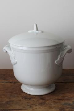 catalog photo of Vista Alegre Portugal all white ice bucket w/ lid, acanthus pattern china, heavy ironstone porcelain 