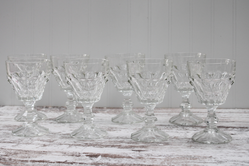photo of Vitrosax thumbprint pattern water goblets or wine glasses, crystal clear pressed glass #1