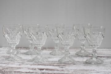 catalog photo of Vitrosax thumbprint pattern water goblets or wine glasses, crystal clear pressed glass
