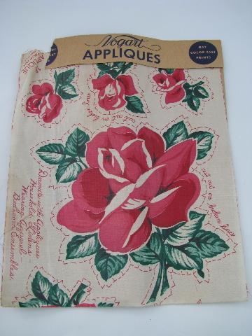 photo of Vogart vintage pink roses cotton chintz sewing appliques, original pkg #1