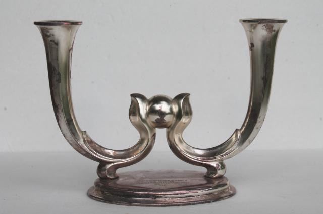 photo of WMF era silver plate trophy, deco mod branched candle holder w/ 1950s vintage inscription #1