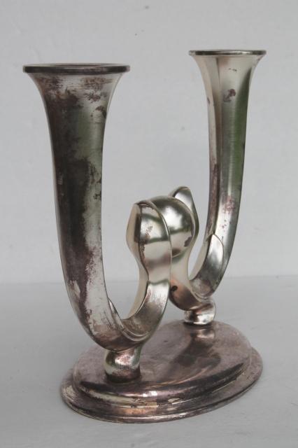 photo of WMF era silver plate trophy, deco mod branched candle holder w/ 1950s vintage inscription #3