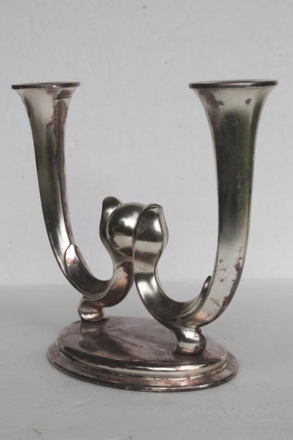 photo of WMF era silver plate trophy, deco mod branched candle holder w/ 1950s vintage inscription #9