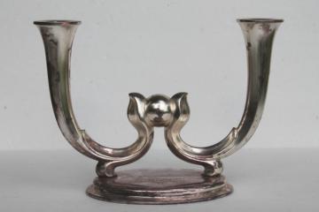 catalog photo of WMF era silver plate trophy, deco mod branched candle holder w/ 1950s vintage inscription