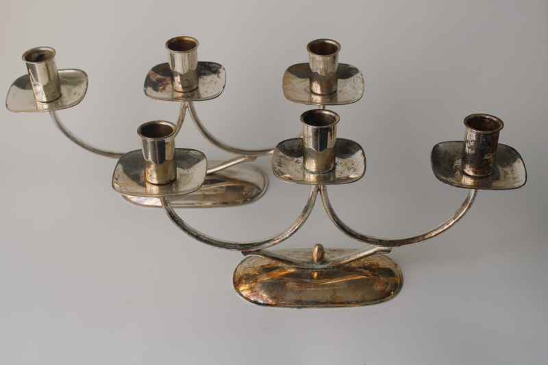 photo of WMF vintage Germany art deco silver plated candelabra, Danish modern style candle holders  #1